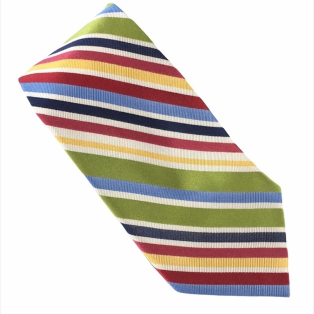 Saxony Rainbow Striped Tie Green